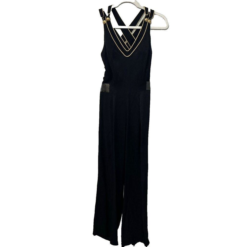 Susan Roselli Vijack VTG 80s Black Gold Button Party Jumpsuit‎ Black Gold 6